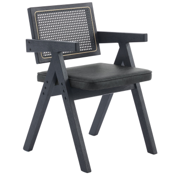 Thalia | Bistro Chair | Black | Leather | Rattan Black