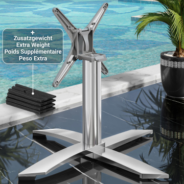 THIAGO | Horeca Lounge Tafel Onderstel | 4 Voet | Voet: Ø 60 cm | Kolom: 6 x 37 cm | Aluminium / Opvouwbaar