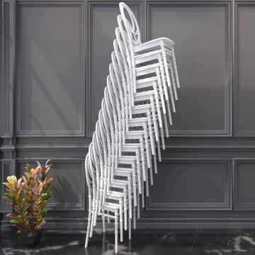TIFFANY CLASSIC | SET de 14 chaises | Chaise de mariage + coussin | Blanc | Plastique | Empilable