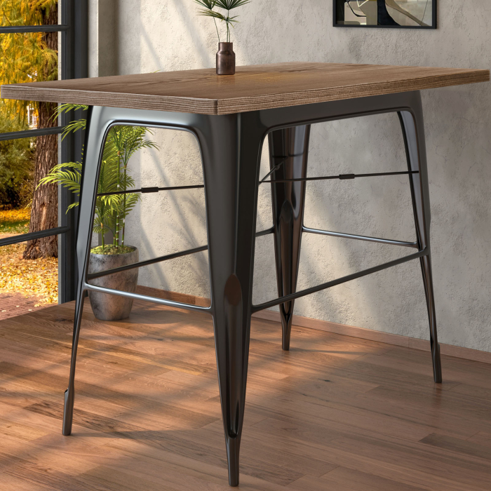 CALIFORNIA | Tolix Stil Stehtabel | B:T:H 120 x 60 x 106 cm | Wenge & Sort | Firkantet CALIFORNIA | Tolix Stil Stehtabel | B:T:H 120 x 60 x 106 cm | Wenge & Sort | Firkantet