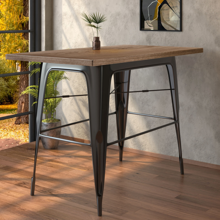 CALIFORNIA | Tolix Stil Stehtabel | B:T:H 120 x 60 x 106 cm | Wenge & Sort | Firkantet CALIFORNIA | Tolix Stil Stehtabel | B:T:H 120 x 60 x 106 cm | Wenge & Sort | Firkantet
