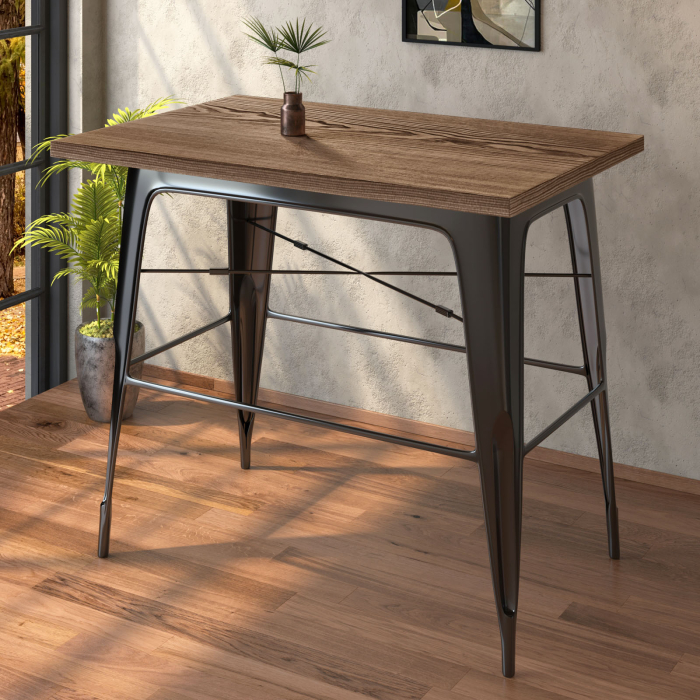 CALIFORNIA | Tolix Stil Stehtabel | B:T:H 120 x 60 x 106 cm | Wenge & Sort | Firkantet CALIFORNIA | Tolix Stil Stehtabel | B:T:H 120 x 60 x 106 cm | Wenge & Sort | Firkantet