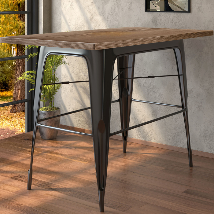 CALIFORNIA | Tolix Stil Stehtabel | B:T:H 120 x 60 x 106 cm | Wenge & Sort | Firkantet CALIFORNIA | Tolix Stil Stehtabel | B:T:H 120 x 60 x 106 cm | Wenge & Sort | Firkantet