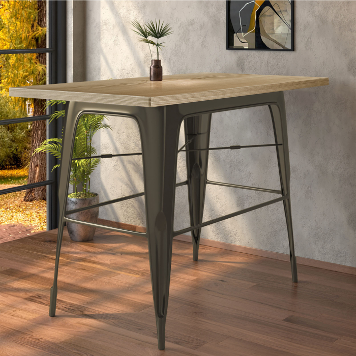CALIFORNIA | Tolix Stil Stehtisch | B:T:H 120 x 70 x 106 cm | Eiche & Rost | Rechteckig
