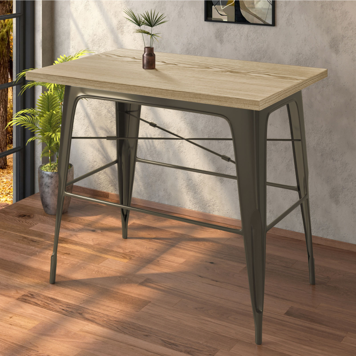 CALIFORNIA | Tolix Stil Stehtisch | B:T:H 120 x 70 x 106 cm | Eiche & Rost | Rechteckig