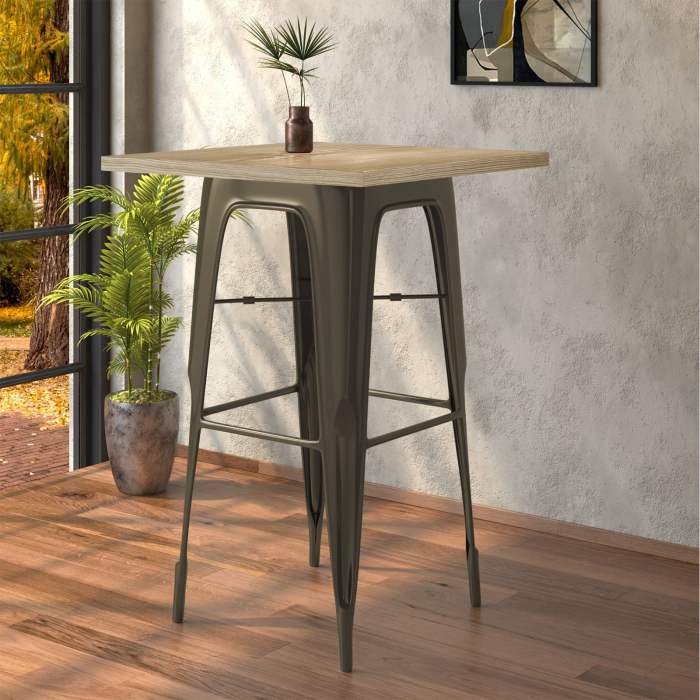 CALIFORNIA | Tavolo alto in stile Tolix | L:P:A 60 x 60 x 106 cm | Rovere e ruggine | Quadrato