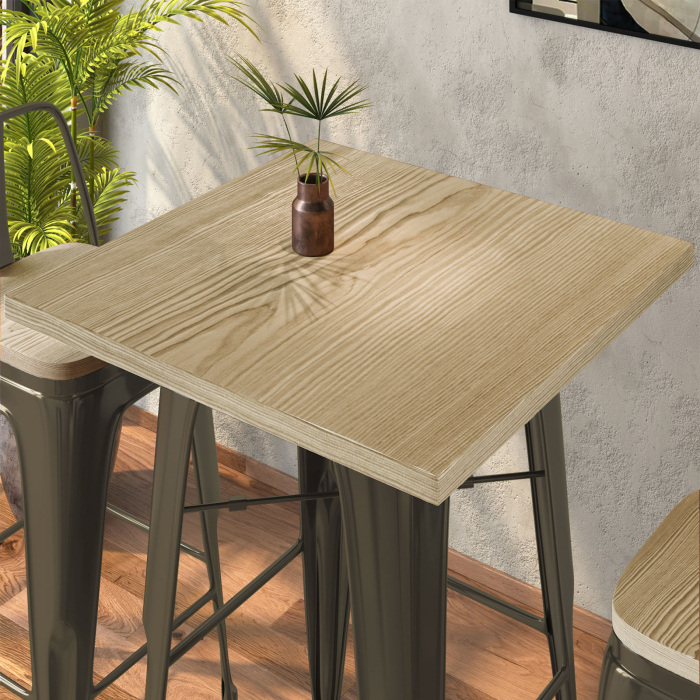 CALIFORNIA | Tavolo alto in stile Tolix | L:P:A 60 x 60 x 106 cm | Rovere e ruggine | Quadrato