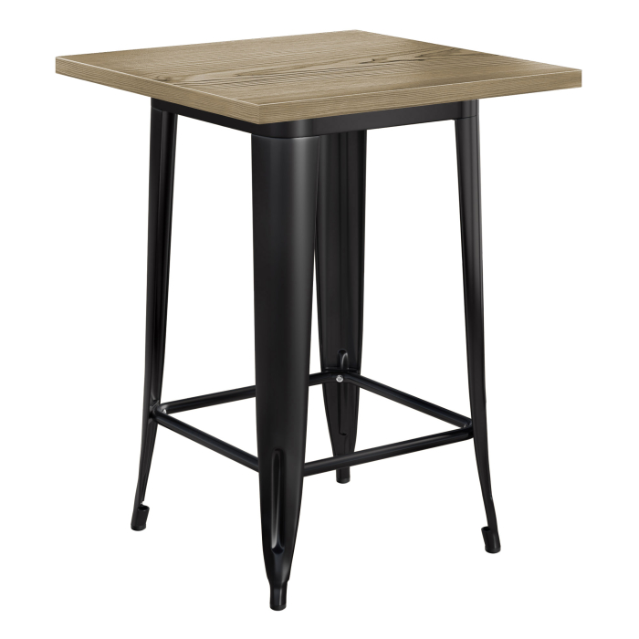 CALIFORNIA | Mesa alta estilo Tolix | B:T:H 60 x 60 x 106 cm | Roble y negro | Cuadrada