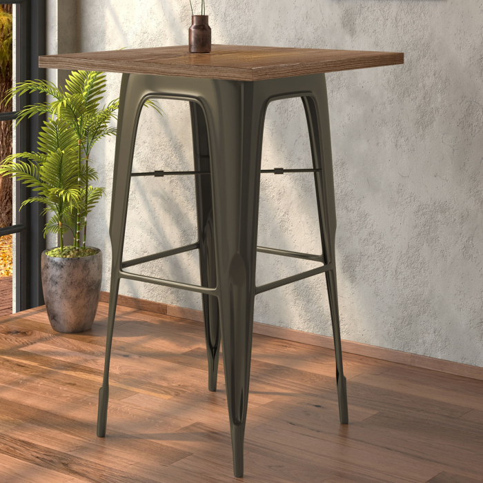 CALIFORNIA | Tolix-tyylinen korkeapöytä | L:S:K 70 x 70 x 106 cm | Wenge & Ruoste | Neliömäinen CALIFORNIA | Tolix-tyylinen korkeapöytä | L:S:K 70 x 70 x 106 cm | Wenge & Ruoste | Neliömäinen