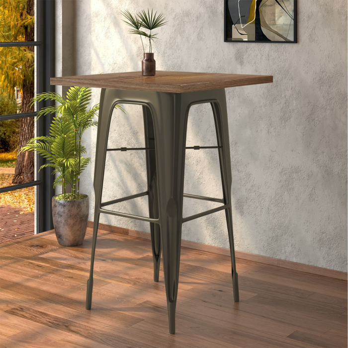 CALIFORNIA | Tolix-tyylinen korkeapöytä | L:S:K 70 x 70 x 106 cm | Wenge & Ruoste | Neliömäinen CALIFORNIA | Tolix-tyylinen korkeapöytä | L:S:K 70 x 70 x 106 cm | Wenge & Ruoste | Neliömäinen