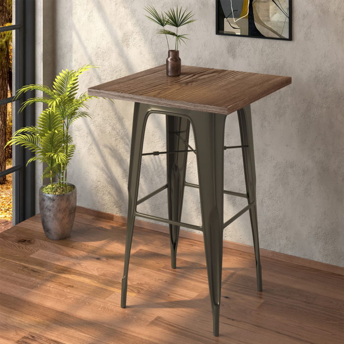 CALIFORNIA | Tolix-tyylinen korkeapöytä | L:S:K 70 x 70 x 106 cm | Wenge & Ruoste | Neliömäinen CALIFORNIA | Tolix-tyylinen korkeapöytä | L:S:K 70 x 70 x 106 cm | Wenge & Ruoste | Neliömäinen
