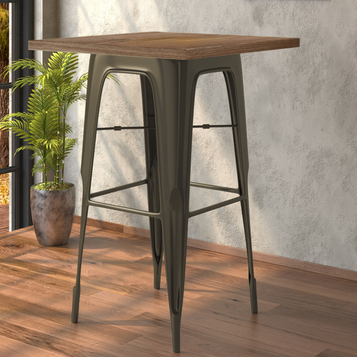 CALIFORNIA | Tolix-tyylinen korkeapöytä | L:S:K 70 x 70 x 106 cm | Wenge & Ruoste | Neliömäinen CALIFORNIA | Tolix-tyylinen korkeapöytä | L:S:K 70 x 70 x 106 cm | Wenge & Ruoste | Neliömäinen