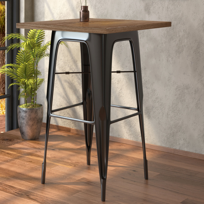 CALIFORNIA | Tolix-tyylinen baaripöytä | L:S:K 70 x 70 x 106 cm | Wenge ja musta | Neliö