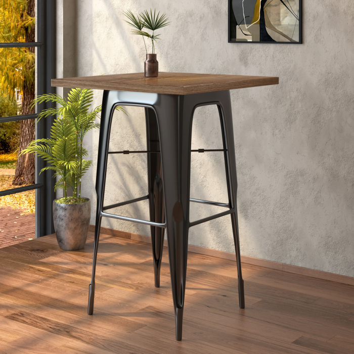 CALIFORNIA | Tolix-tyylinen baaripöytä | L:S:K 70 x 70 x 106 cm | Wenge ja musta | Neliö