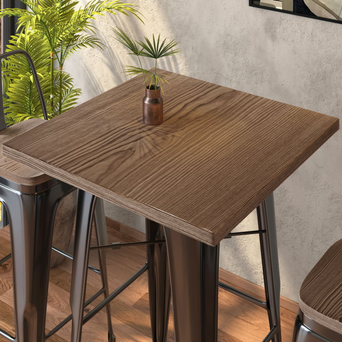 CALIFORNIA | Tolix-tyylinen baaripöytä | L:S:K 70 x 70 x 106 cm | Wenge ja musta | Neliö