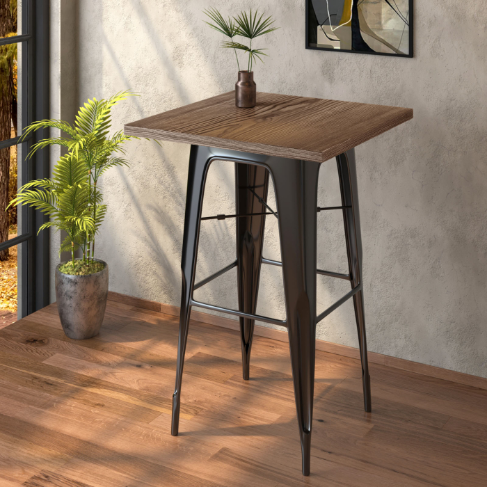 CALIFORNIA | Tolix-tyylinen baaripöytä | L:S:K 70 x 70 x 106 cm | Wenge ja musta | Neliö