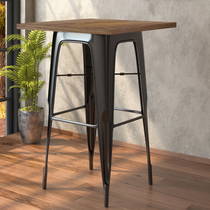 CALIFORNIA | Tolix-tyylinen baaripöytä | L:S:K 70 x 70 x 106 cm | Wenge ja musta | Neliö