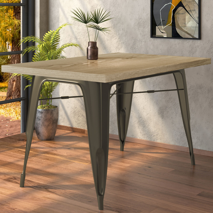 CALIFORNIA | Stół w stylu Tolix | Wymiary: 120 x 60 x 78 cm | Dąb i rdza | Prostokątny