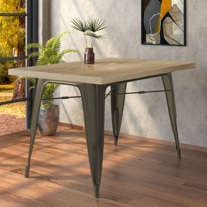 CALIFORNIA | Stół w stylu Tolix | Wymiary: 120 x 60 x 78 cm | Dąb i rdza | Prostokątny