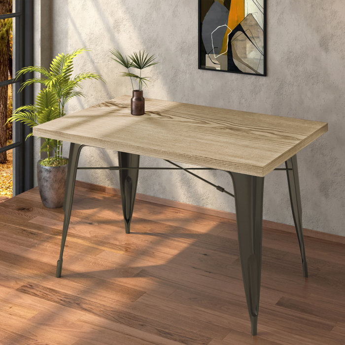 CALIFORNIA | Stół w stylu Tolix | Wymiary: 120 x 60 x 78 cm | Dąb i rdza | Prostokątny
