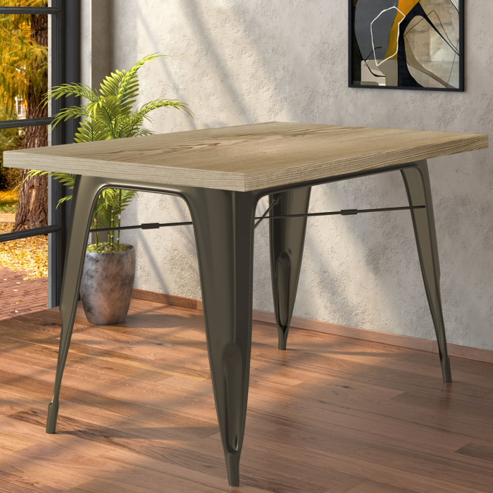 CALIFORNIA | Stół w stylu Tolix | Wymiary: 120 x 60 x 78 cm | Dąb i rdza | Prostokątny