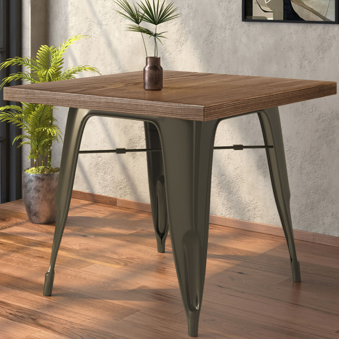 CALIFORNIA | Mesa estilo Tolix | B:T:H 60 x 60 x 78 cm | Wengué y óxido | Cuadrada CALIFORNIA | Mesa estilo Tolix | B:T:H 60 x 60 x 78 cm | Wengué y óxido | Cuadrada