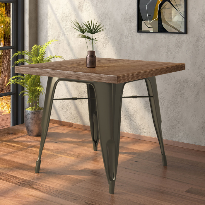 CALIFORNIA | Mesa estilo Tolix | B:T:H 60 x 60 x 78 cm | Wengué y óxido | Cuadrada CALIFORNIA | Mesa estilo Tolix | B:T:H 60 x 60 x 78 cm | Wengué y óxido | Cuadrada