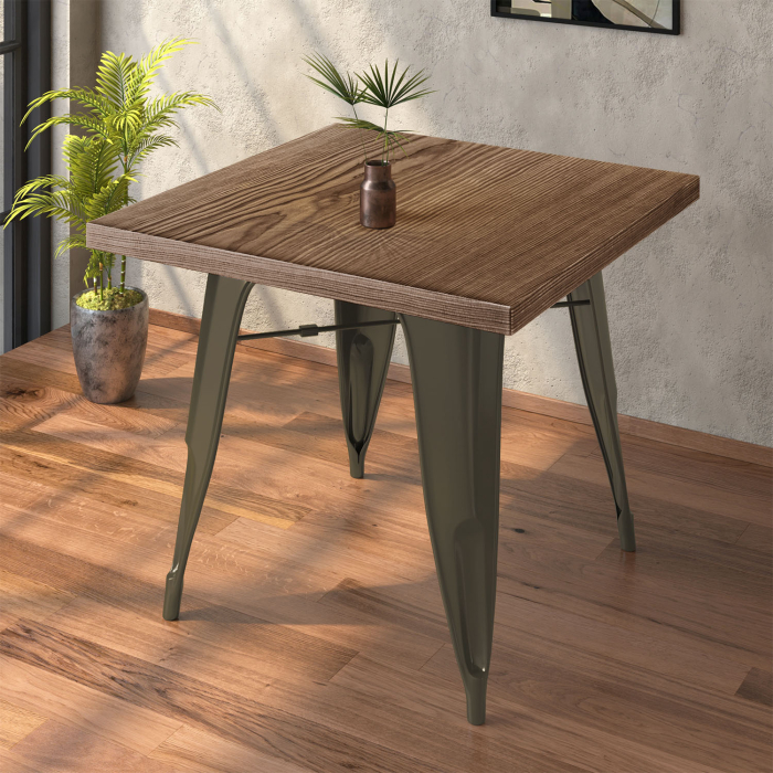 CALIFORNIA | Mesa estilo Tolix | B:T:H 60 x 60 x 78 cm | Wengué y óxido | Cuadrada CALIFORNIA | Mesa estilo Tolix | B:T:H 60 x 60 x 78 cm | Wengué y óxido | Cuadrada
