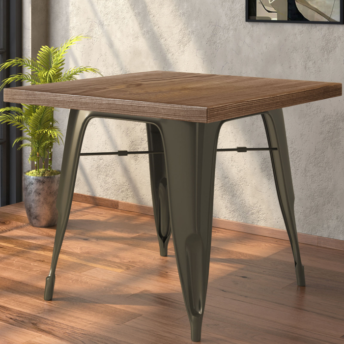 CALIFORNIA | Mesa estilo Tolix | B:T:H 60 x 60 x 78 cm | Wengué y óxido | Cuadrada CALIFORNIA | Mesa estilo Tolix | B:T:H 60 x 60 x 78 cm | Wengué y óxido | Cuadrada