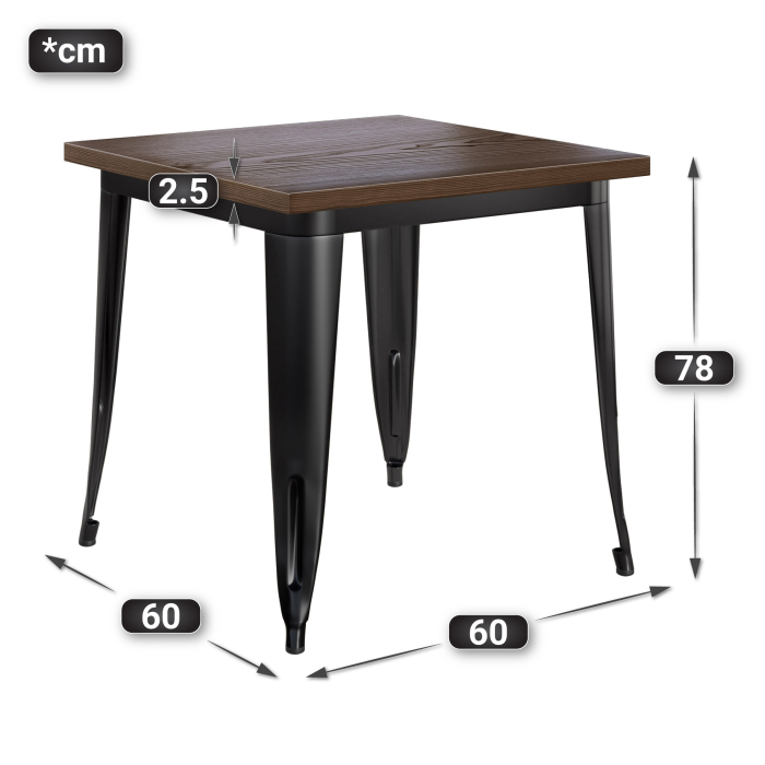 CALIFORNIA | Mesa estilo Tolix | B:T:H 60 x 60 x 78 cm | Wengué y negro | Cuadrada CALIFORNIA | Mesa estilo Tolix | B:T:H 60 x 60 x 78 cm | Wengué y negro | Cuadrada