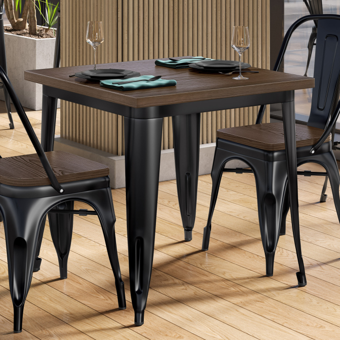 CALIFORNIA | Mesa estilo Tolix | B:T:H 60 x 60 x 78 cm | Wengué y negro | Cuadrada CALIFORNIA | Mesa estilo Tolix | B:T:H 60 x 60 x 78 cm | Wengué y negro | Cuadrada