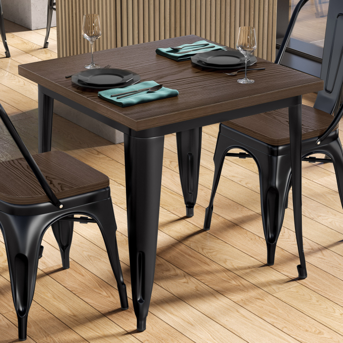 CALIFORNIA | Mesa estilo Tolix | B:T:H 60 x 60 x 78 cm | Wengué y negro | Cuadrada CALIFORNIA | Mesa estilo Tolix | B:T:H 60 x 60 x 78 cm | Wengué y negro | Cuadrada
