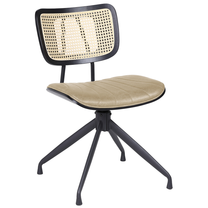 Valerie | Bistro Stuhl | Beige | Leder | Rattan Eiche | Drehfuß