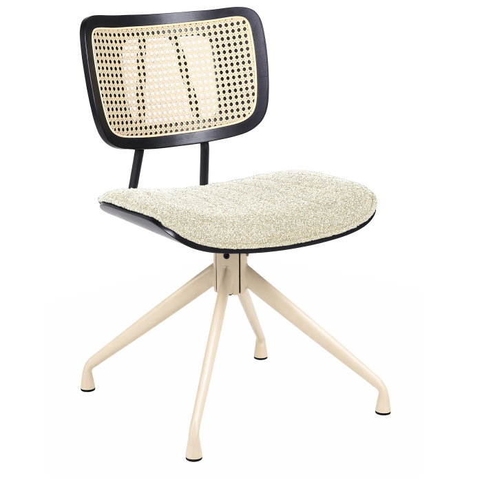 Valerie | Bistro Stuhl | Beige | Teddystoff | Rattan Eiche | Drehfuß Weiß