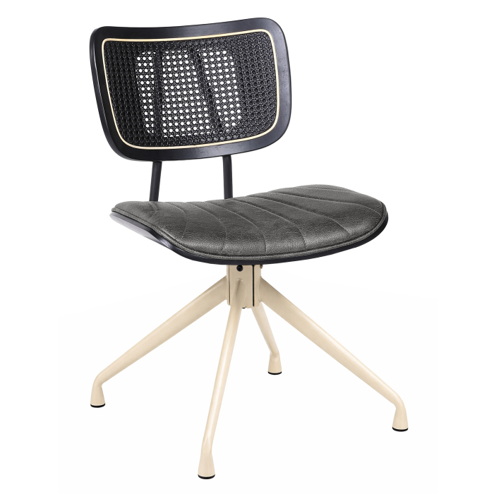Valerie | Bistro Chair | Black | Leather | Black Rattan | White Swivel Base