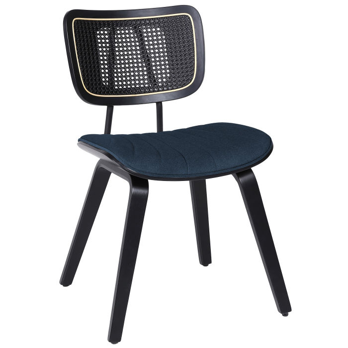 Valerie | Bistro Stuhl | Blau | Samt | Rattan Schwarz