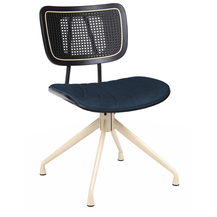 Valerie | Sedia da bistrot | Blu | Velluto | Rattan nero | Base girevole bianca