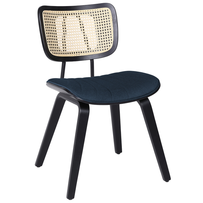 Valerie | Bistro Chair | Blue | Velvet | Rattan Oak