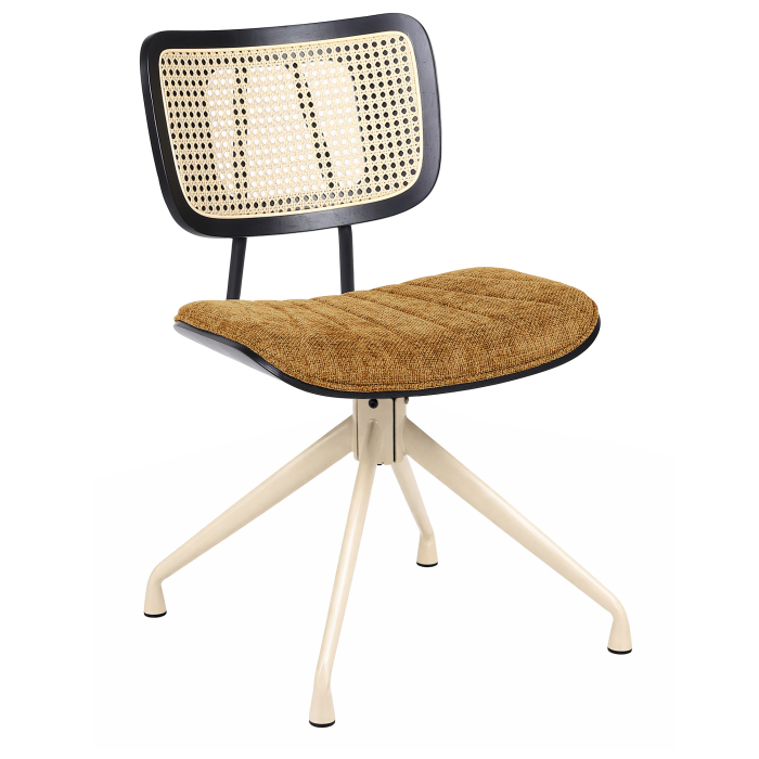 Valérie | Chaise de bistrot | Brun miel | Tissu | Chêne rotin | Piètement pivotant blanc