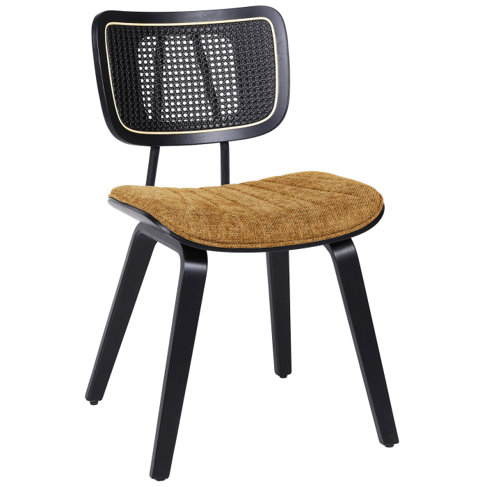 Valérie | Chaise Bistro | Miel Brun | Tissu/Textile | Rotin Noir