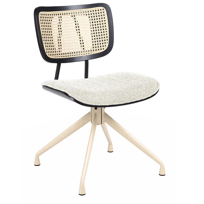 Valerie | Bistrostol | Creme | Teddystof | Rattan Eg | Drejefod Hvid