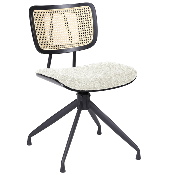 Valérie | Chaise de bistrot | Crème | Tissu Teddy | Chêne rotin | Piètement pivotant