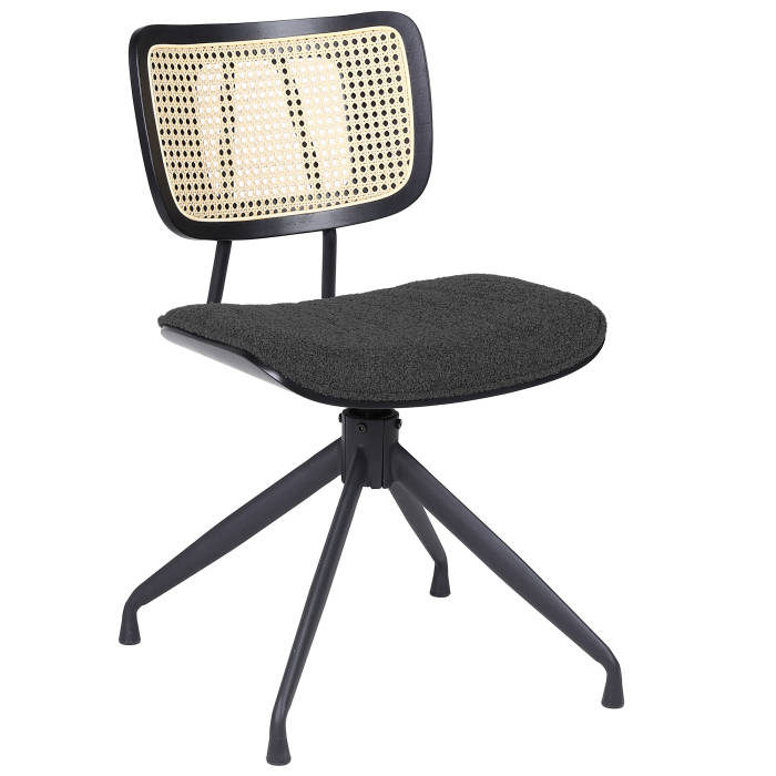 Valérie | Chaise de bistrot | Gris foncé | Tissu Teddy | Chêne rotin | Piètement pivotant