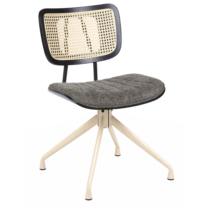 Valerie | Silla de bistró | Gris | Tela/Textil | Ratán roble | Base giratoria blanca