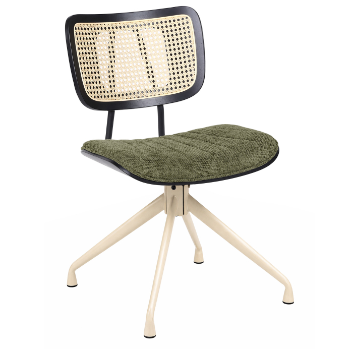 Valerie | Bistrostoel | Groen | Stof/Textiel | Rotan Eiken | Draaivoet Wit