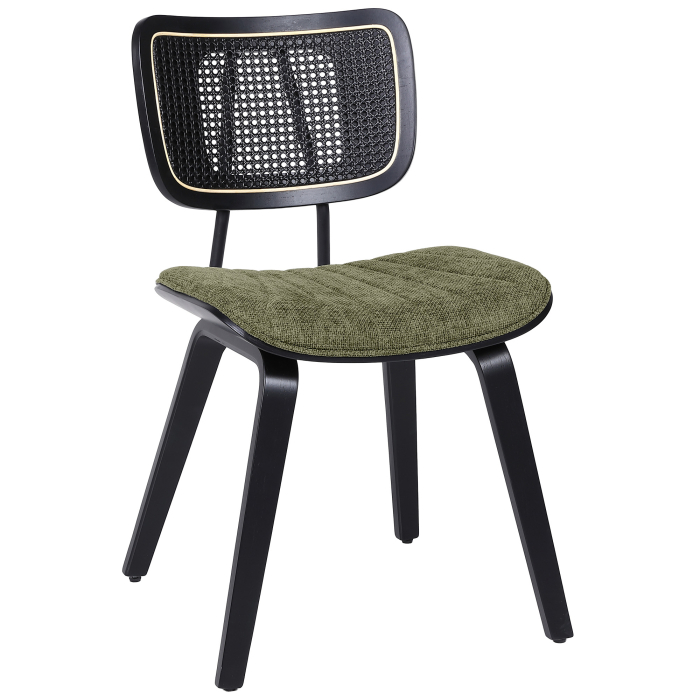 Valerie | Bistro Stol | Grön | Tyg/Textil | Rattan Svart