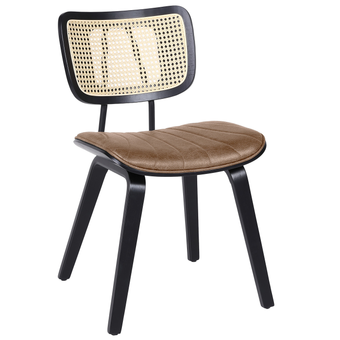 Valerie | Chaise de bistrot | Marron | Cuir | Rotin Chêne