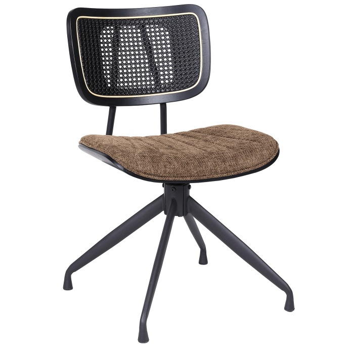 Valérie | Chaise de bistrot | Marron | Tissu | Rotin noir | Piètement pivotant