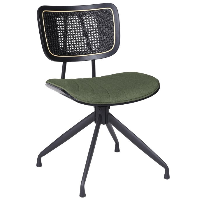 Valerie | Sedia da bistrot | Verde | Velluto | Rattan nero | Base girevole