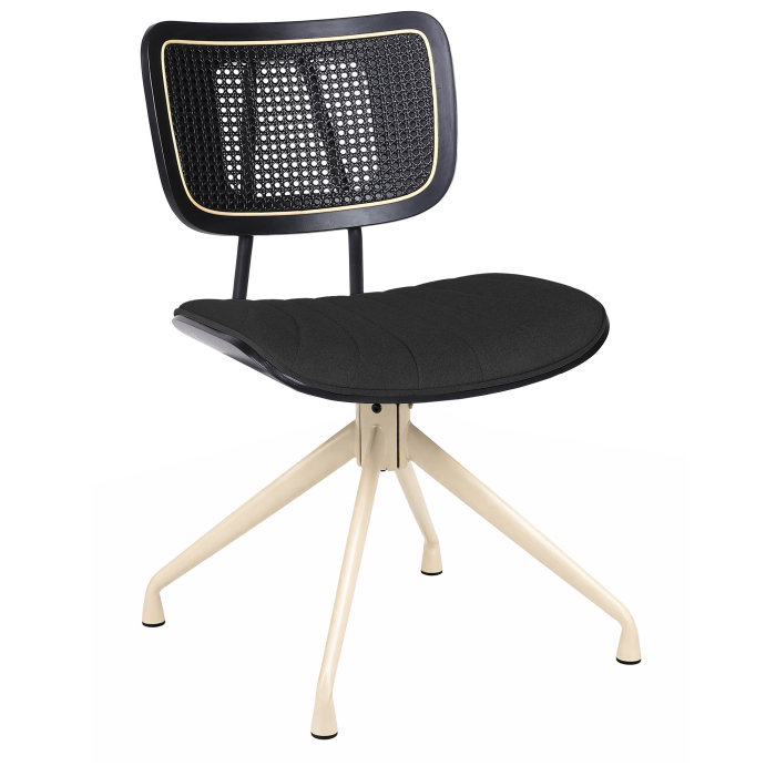 Valerie | Bistro Stuhl | Braun | Samt | Rattan Schwarz | Drehfuß Weiß